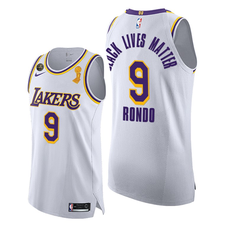 Men's Los Angeles Lakers Rajon Rondo #9 NBA BLM 2020 Association Finals Champions White Basketball Jersey FNA1783VE